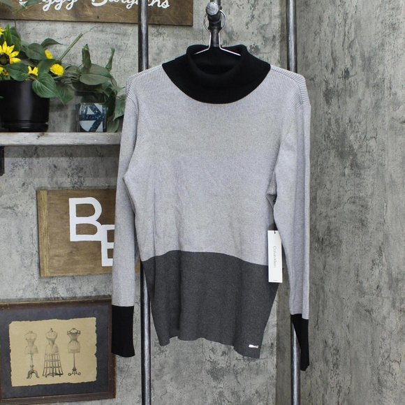 NWT Calvin Klein Plus Size Ribbed Turtleneck Sweater W2VSD700 3X Gray Black - Picture 2 of 7